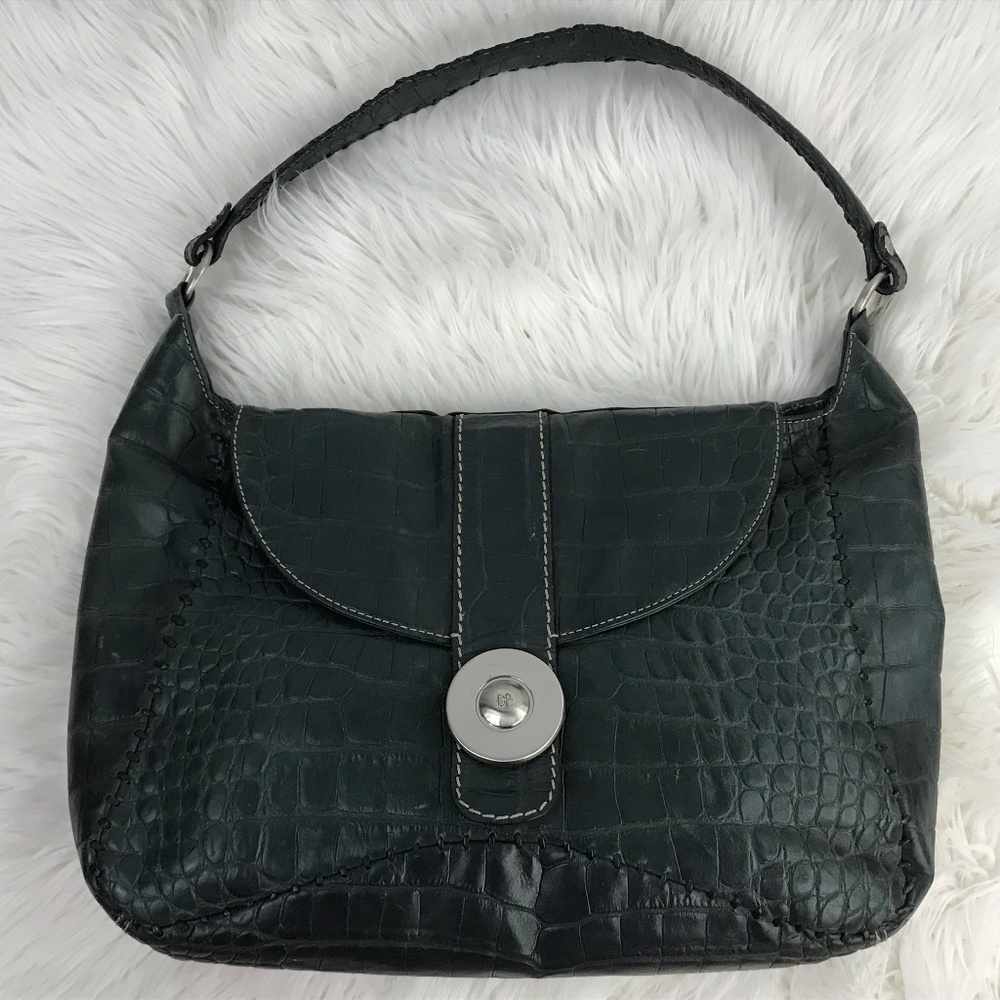 Donald J. Pliner Gray Embossed Hobo Shoulder Bag